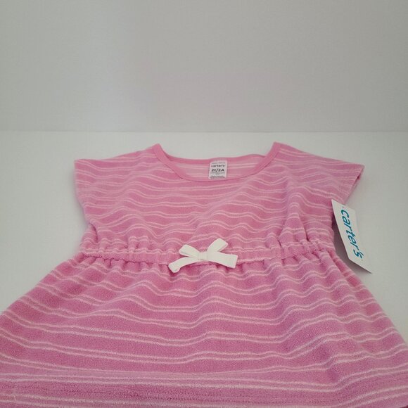 CARTER'S TODDLER GIRL PINK/WHITE STRIPED TERRY SWIM COVER-UP SOFT/LIGHTWEIGHT 2T - Picture 1 of 6